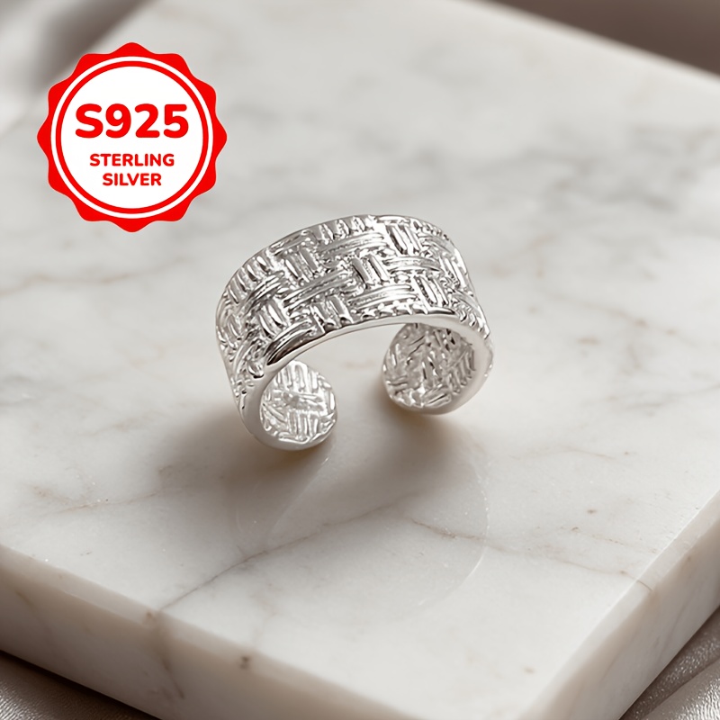 Women's 925 Silver Adjustable Cross-Texture Ring, Gift for Couples